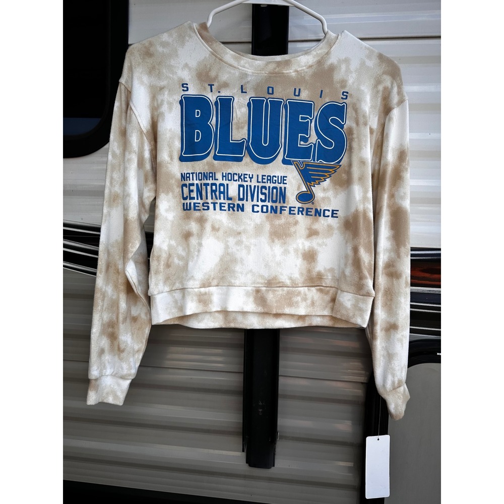 NHL St. Louis Blues Tie Dye Cropped Sweatshirt Kids Large 10/12 Tan White
